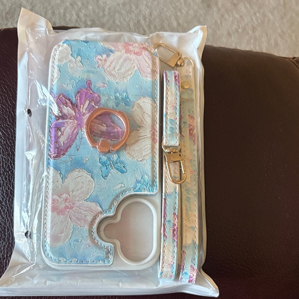 Floral Phone Case with Ring Holder - Blue and Purple